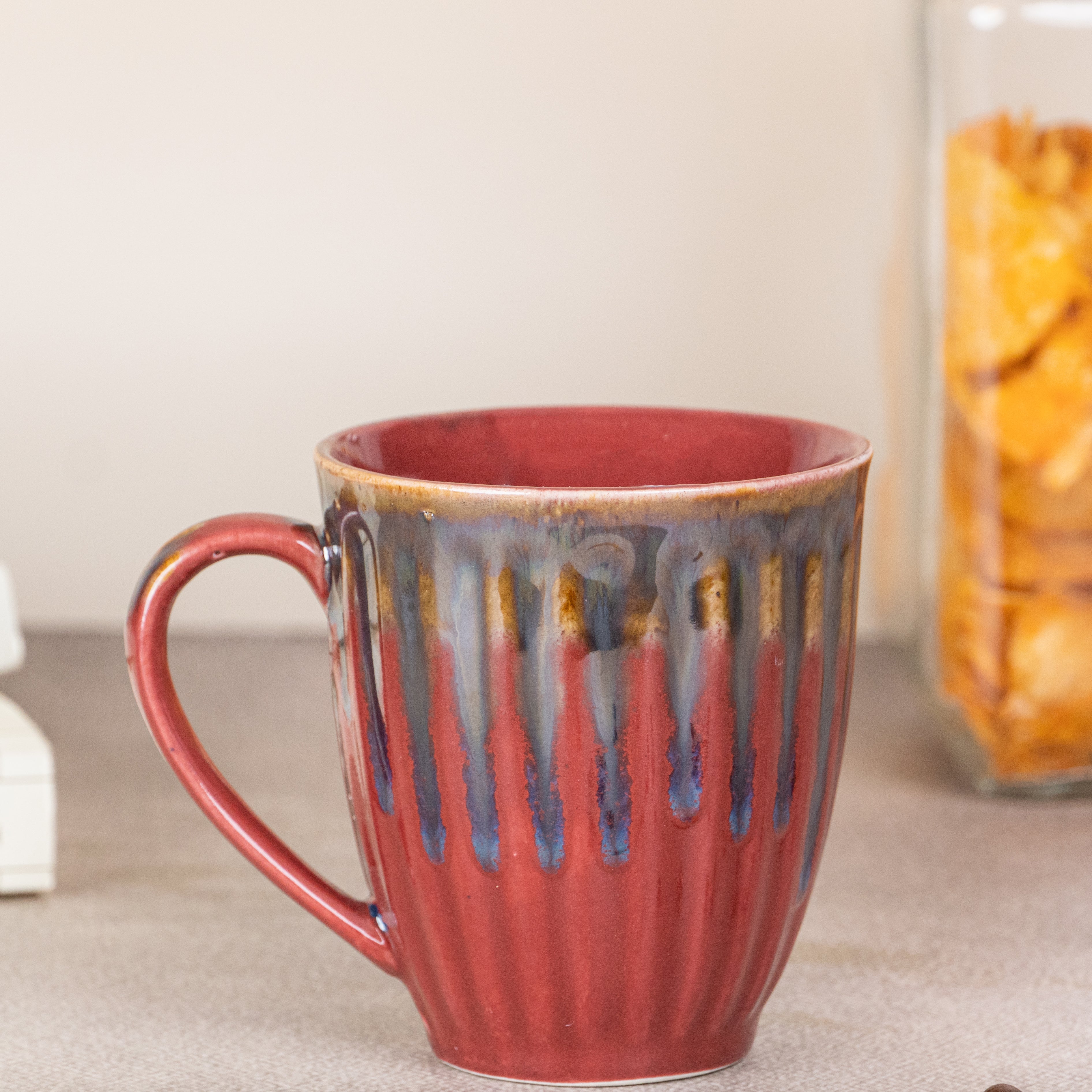 Maroon Ceramic Coffee Mug with Drops Design