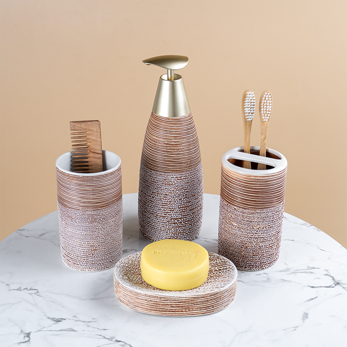 Rustic Ceramic Bathroom Accessory Set
