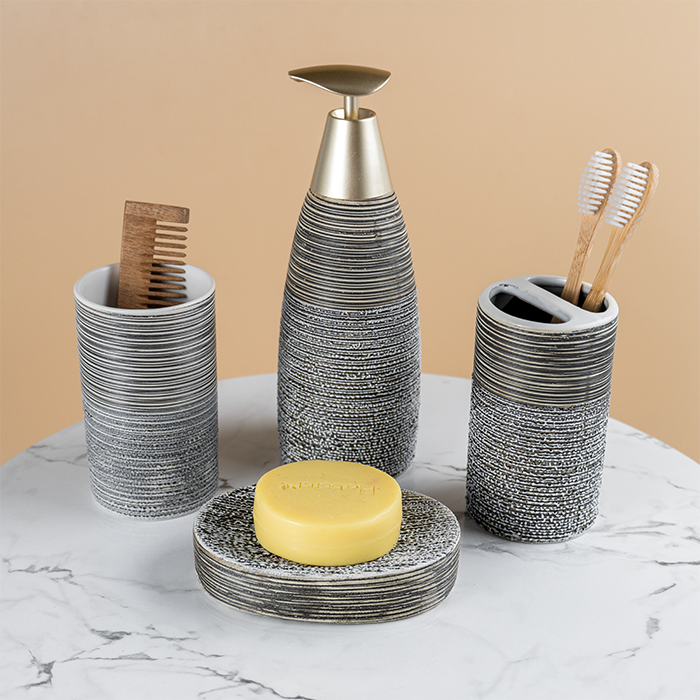 Modern Black & Gold Ceramic Bathroom Accessory Set