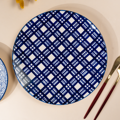 Blue and White Patterned Ceramic Dinner Set - Set of 3
