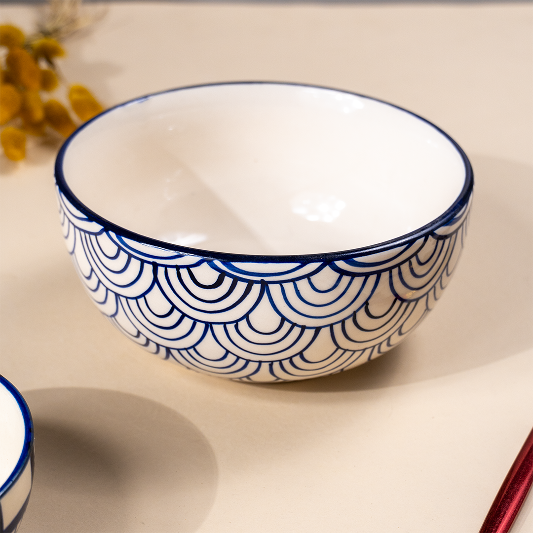 Blue and White Patterned Ceramic Dinner Set - Set of 20
