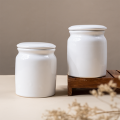 White Ceramic Canisters with Lids - Set of 2
