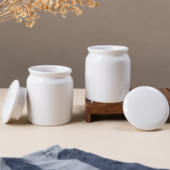 White Ceramic Canisters with Lids - Set of 2