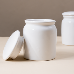 White Ceramic Canisters with Lids - Set of 2