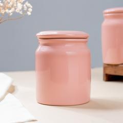 Glazed Pink Ceramic Canisters with Lids - Set of 2