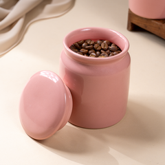 Glazed Pink Ceramic Canisters with Lids - Set of 2