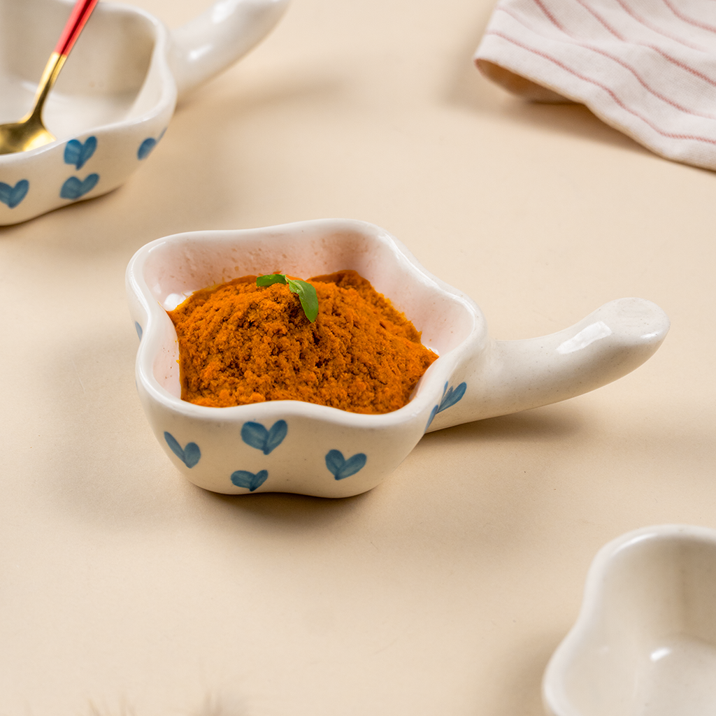 Handcrafted Ceramic Dip Bowl Set with Blue Heart Design