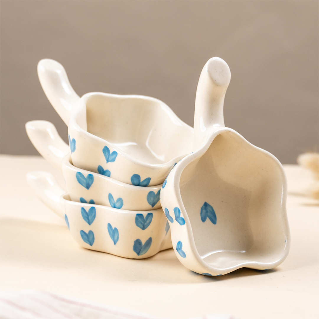 Handcrafted Ceramic Dip Bowl Set with Blue Heart Design Main image