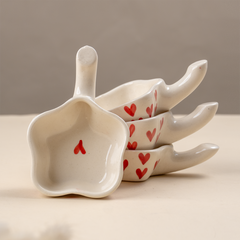 Handcrafted Ceramic Dip Bowl Set with Red Heart Design