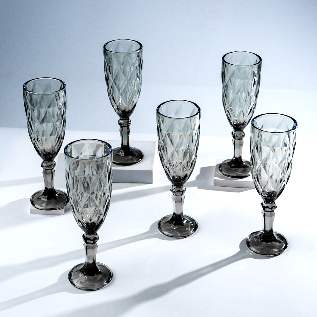 Elegant Black Crystal-Cut Glass Goblet - Set of 6