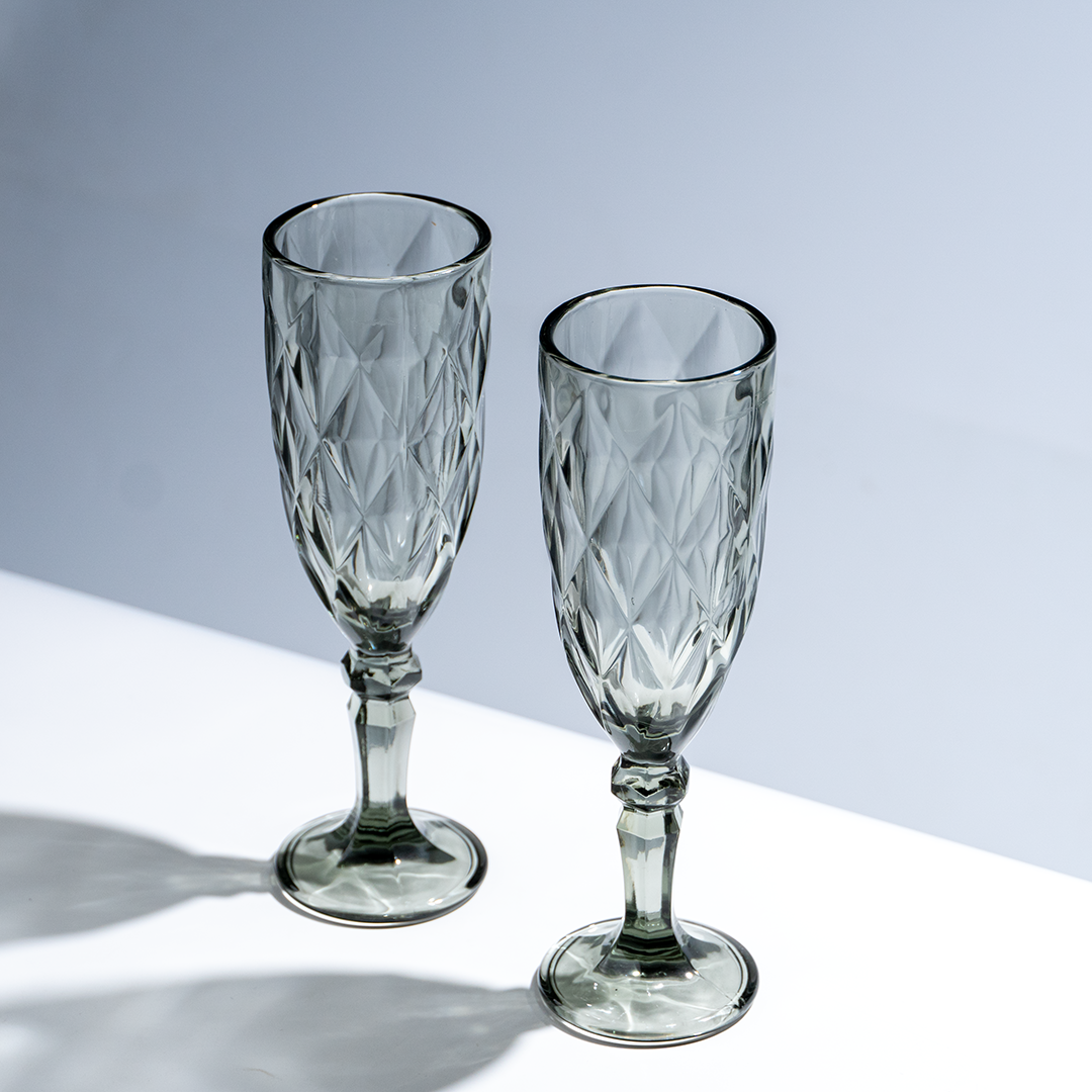 Elegant Black Crystal-Cut Glass Goblet - Set of 6