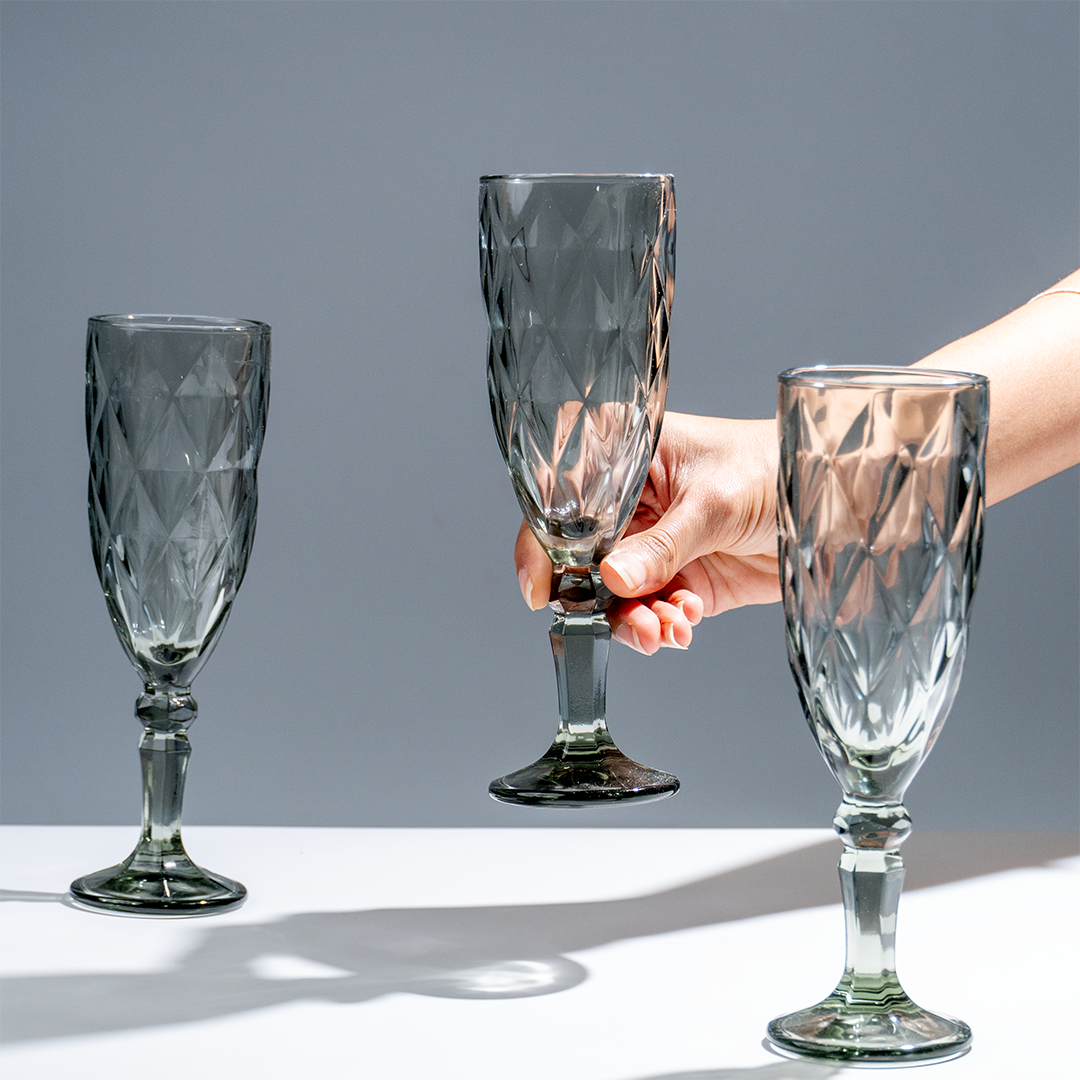Elegant Black Crystal-Cut Glass Goblet - Set of 6