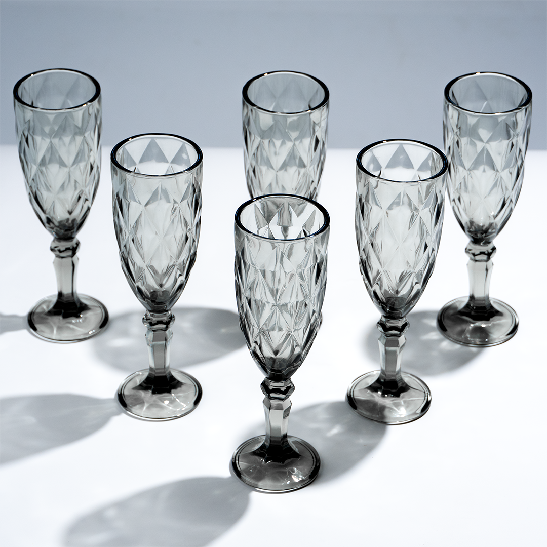 Elegant Black Crystal-Cut Glass Goblet - Set of 6