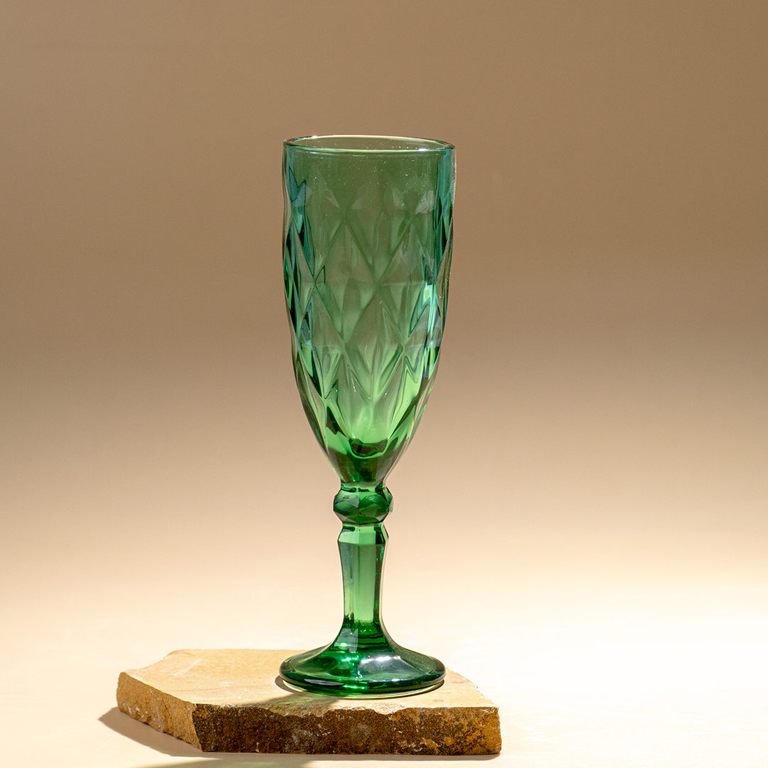 Emerald Green Diamond-Cut Glass Goblet - Set of 6