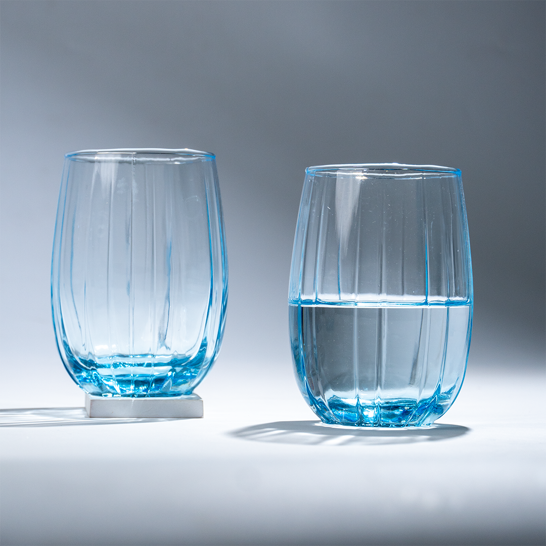 Ocean Blue Curved Ribbed Drinking Glass - Set of 6