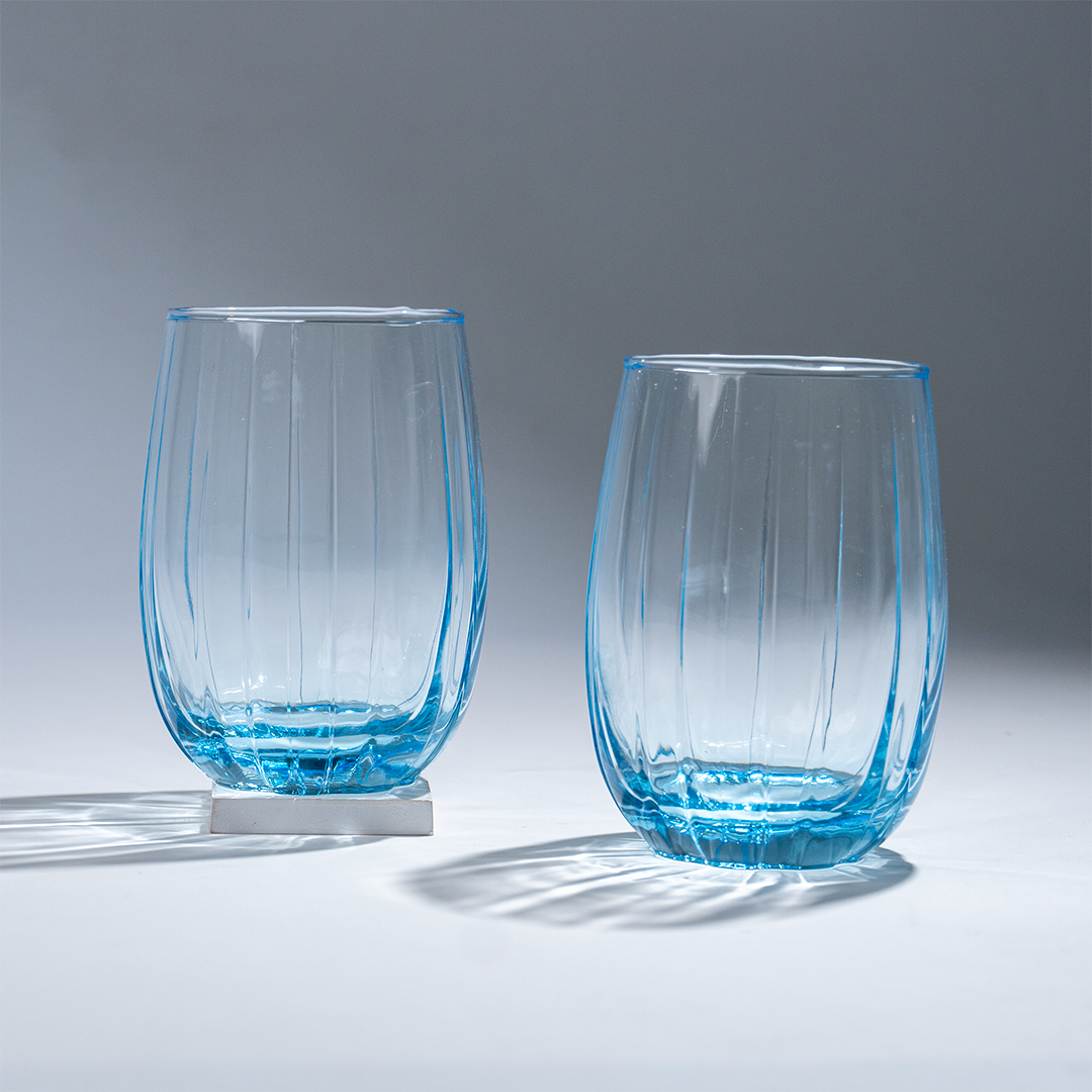 Ocean Blue Curved Ribbed Drinking Glass - Set of 6