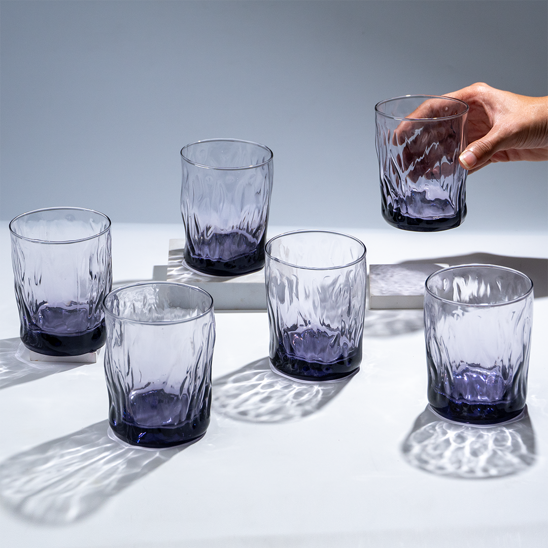 Amethyst Purple Wavy Textured Drinking - Set of 6
