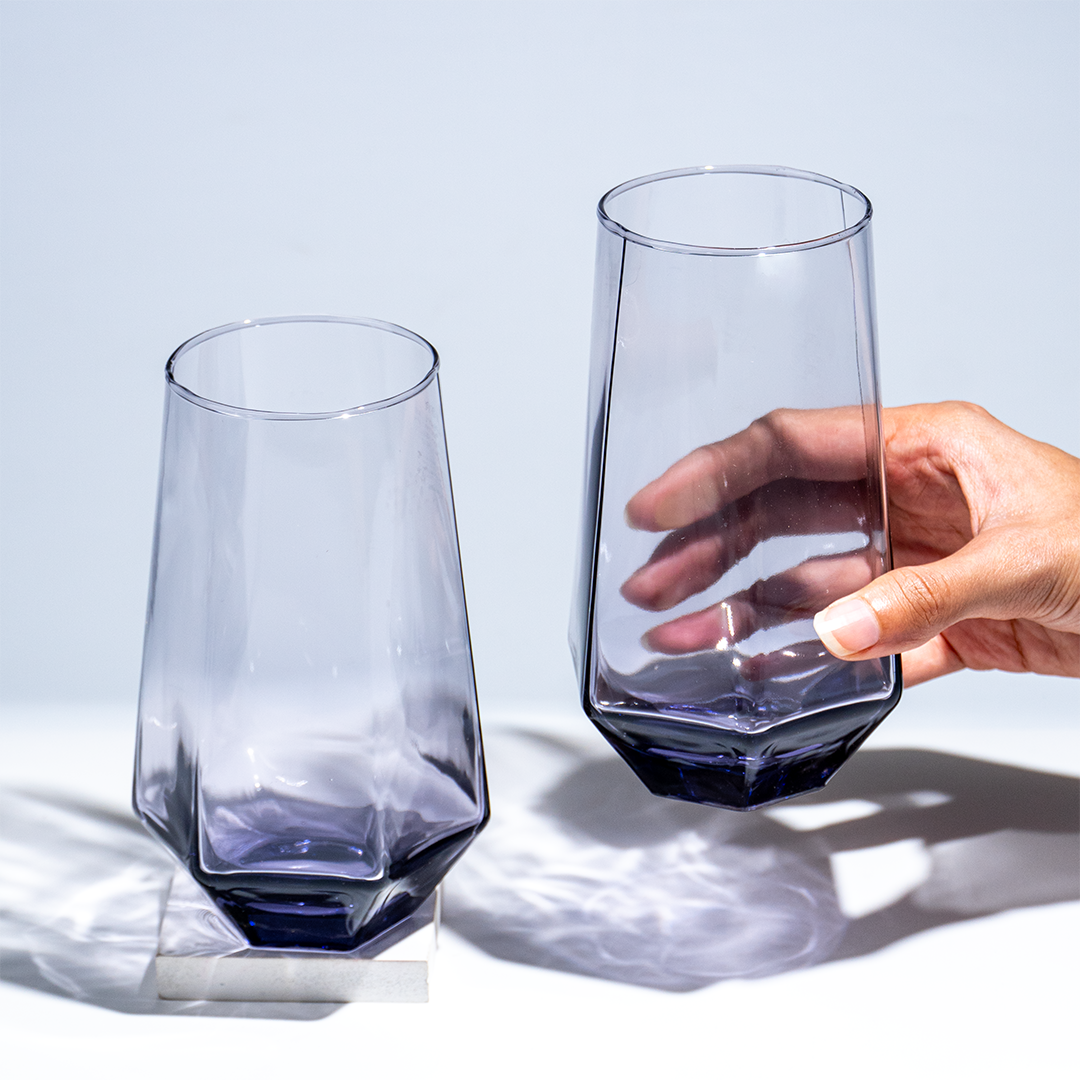Modern Amethyst Purple Hexagonal Base Drinking Glass - Set of 6