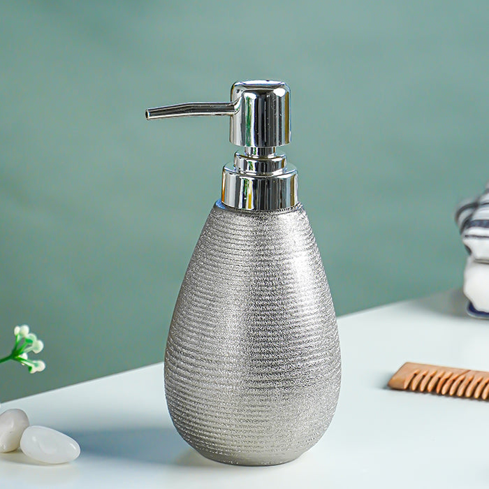 Silver Textured Ceramic Soap Dispenser