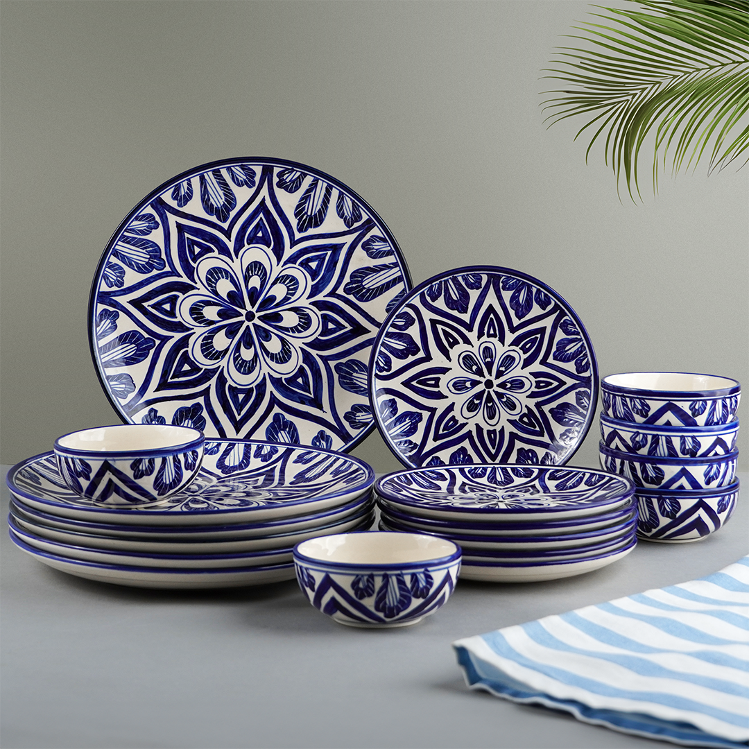 Blue Floral Mandala Design Dinnerware - Set of 18