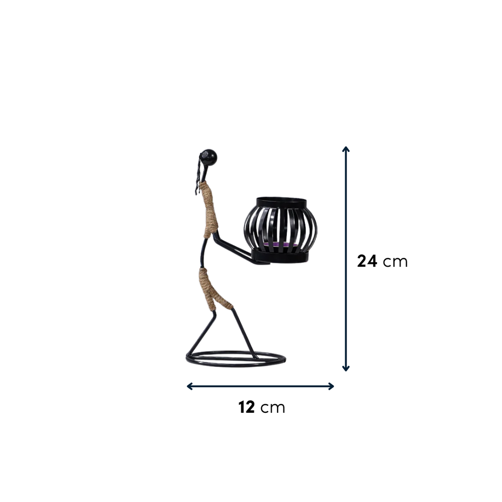 Black Iron Candle Holder with Jute Wrapped Design