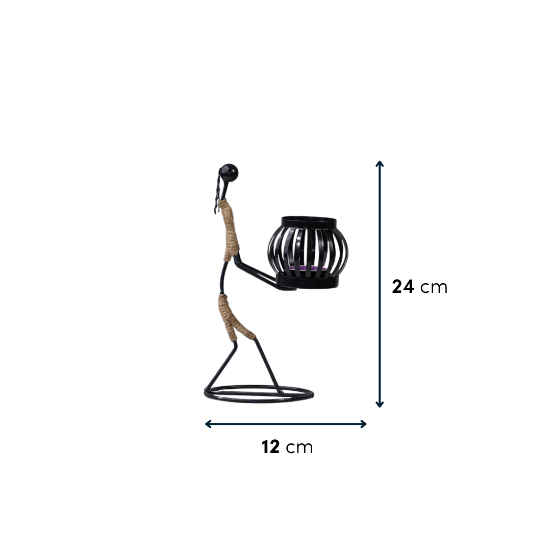 Black Iron Candle Holder with Jute Wrapped Design