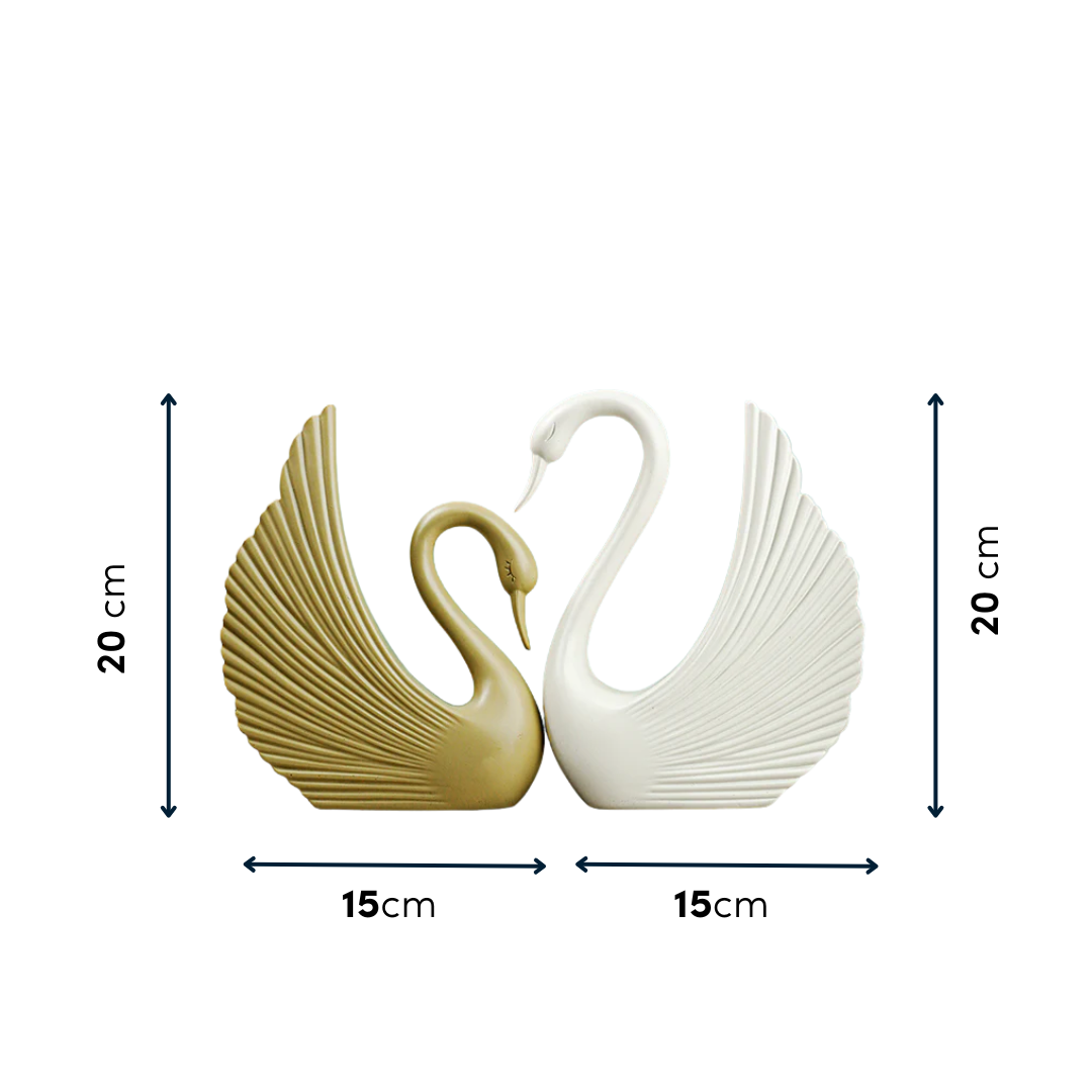 White and Gold Swan Couple Figurines