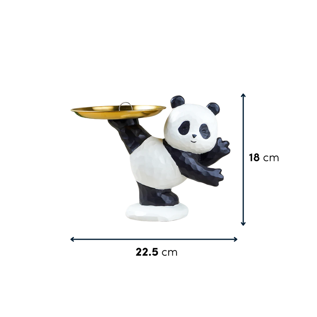 Black and White Panda Figurine with Gold Tray Holder
