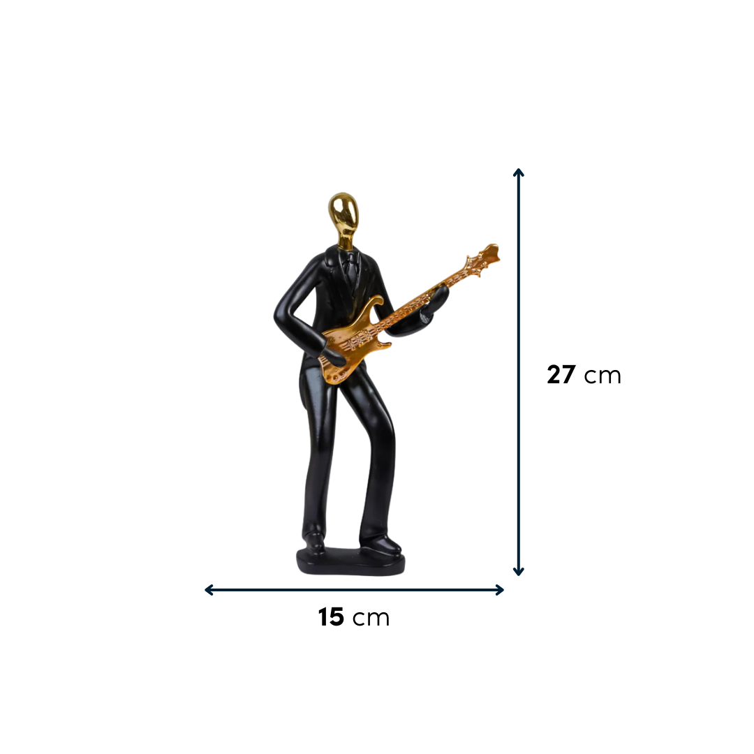 Black and Gold Musician Sculpture with Guitar - Modern Art Decor