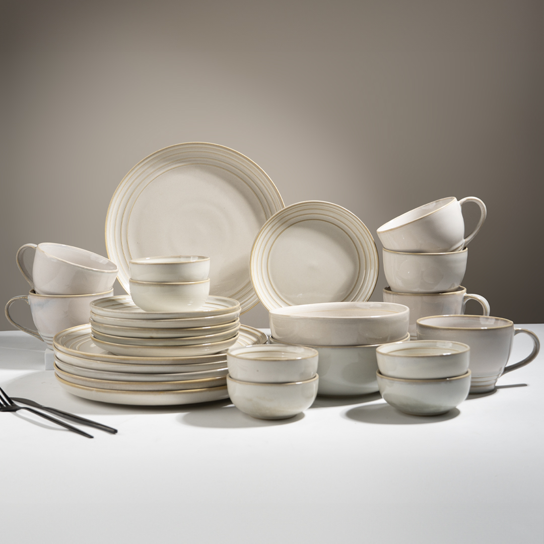Classic Ivory Ceramic Dinner Set of 26 with Soup Bowls