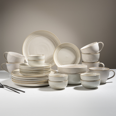 Classic Ivory Ceramic Dinner Set of 26 with Soup Bowls