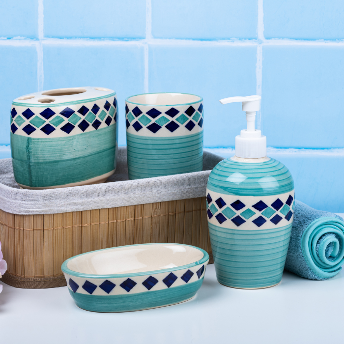 Blue Color Handcrafted Bathroom Accessories Set