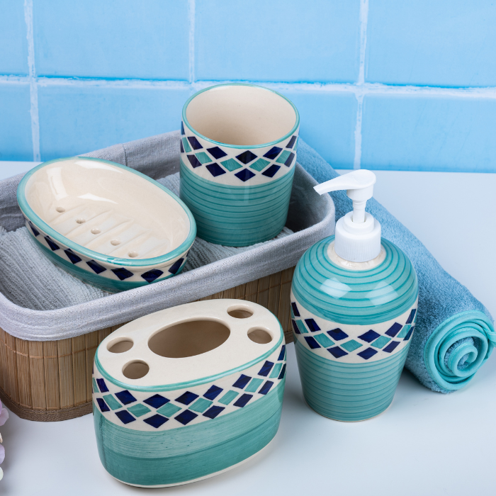 Blue Color Handcrafted Bathroom Accessories Set