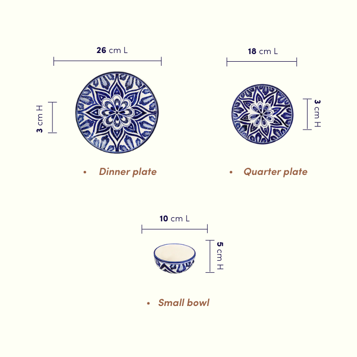 Blue Floral Mandala Design Dinnerware - Set of 18