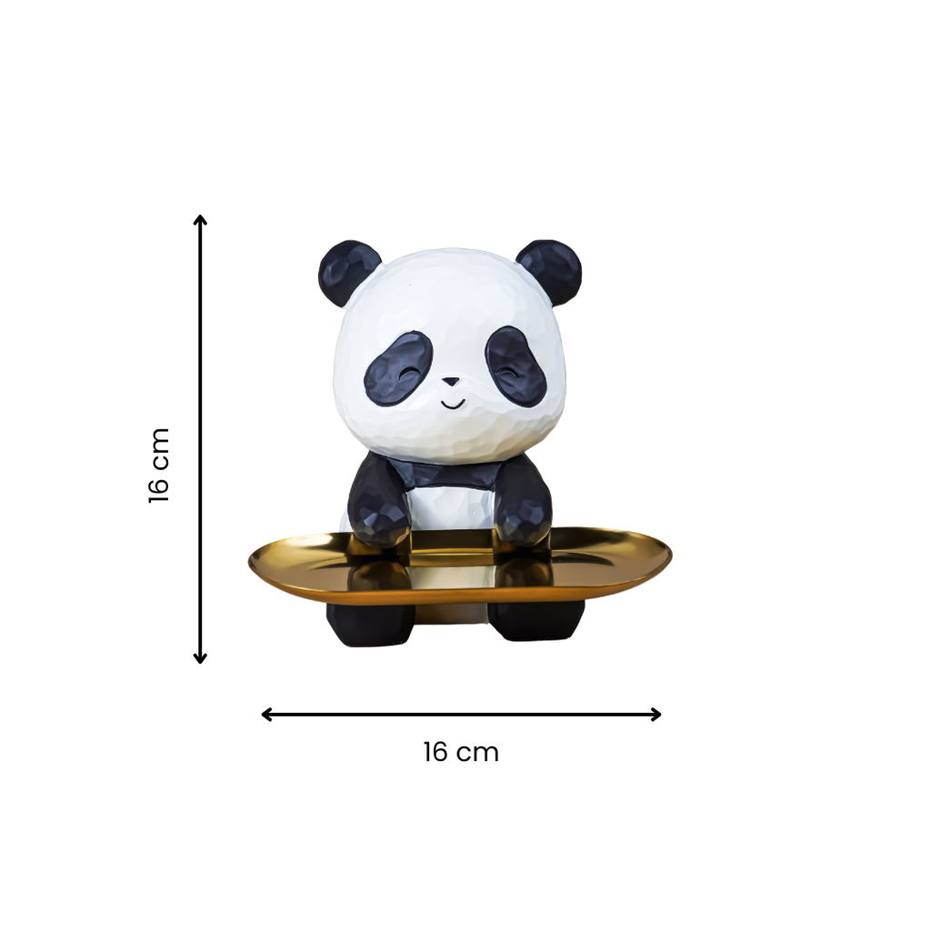 Black and White Panda Tray Holder with Gold Oval Plate