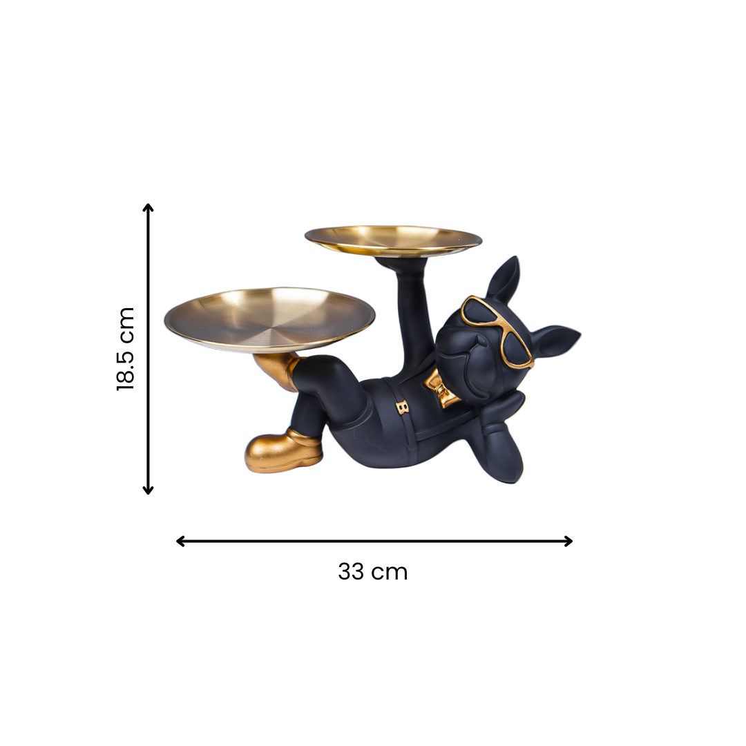 Black & Gold Bulldog Tray Stand with Sunglasses