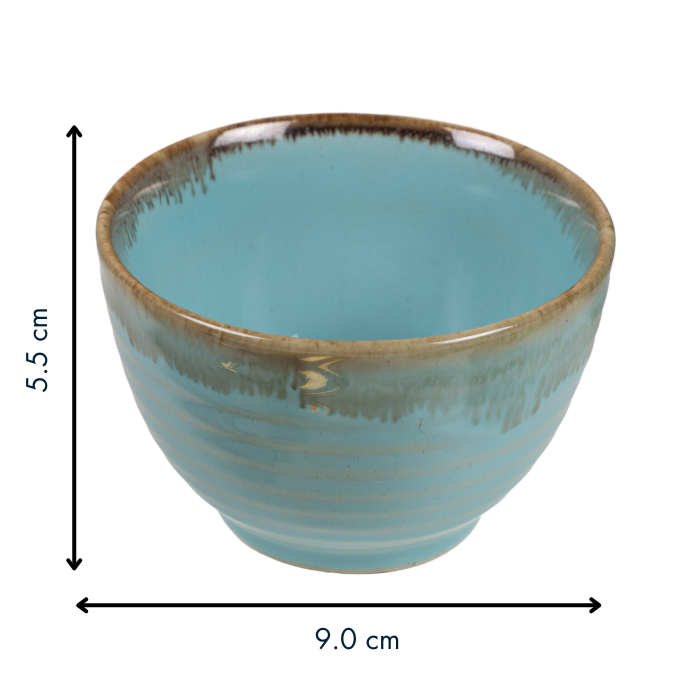 Blue Round-Shaped Small Bowl with Drops Border Design