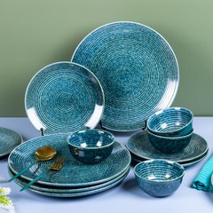 Blue Color Spiral Dinner Set - Set of 12