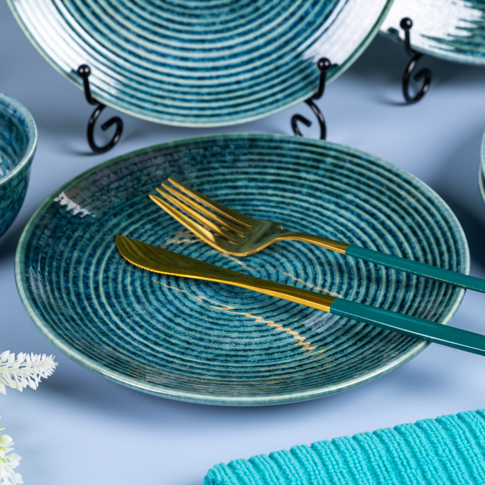 Blue Color Spiral Dinner Set - Set of 12