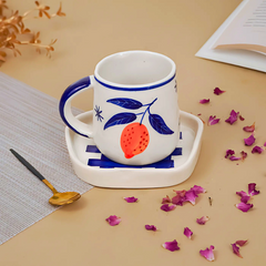 Blue & Orange Print Cup & Saucer