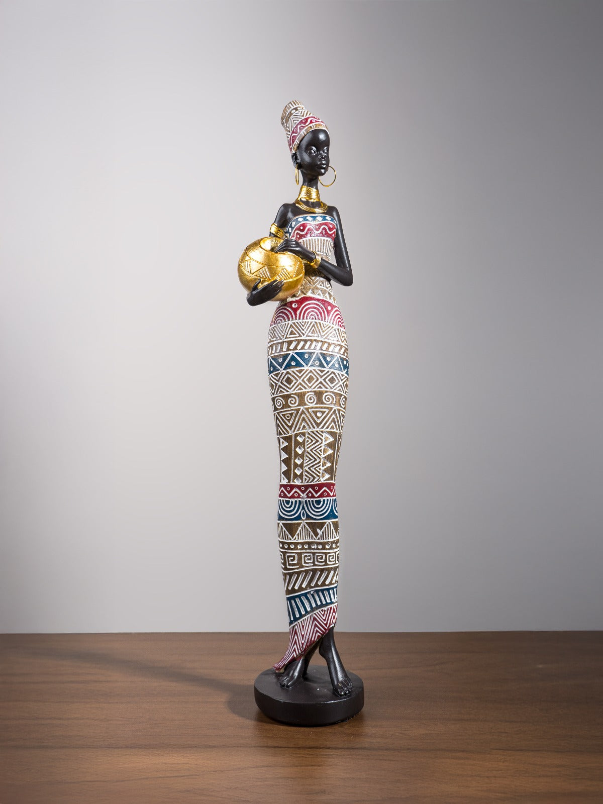 African Tribal Woman Figurine – Water Pot at Waist Sculpture