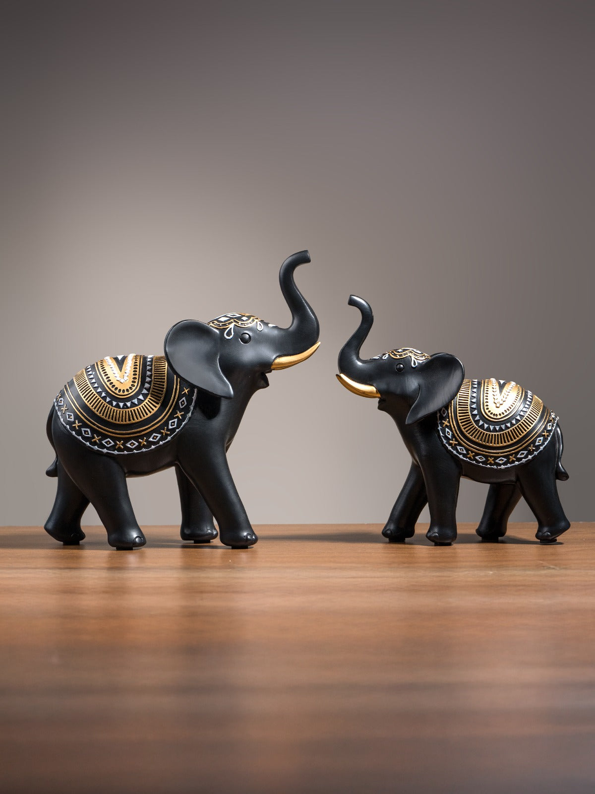 Black & Gold Elephant Figurine Set
