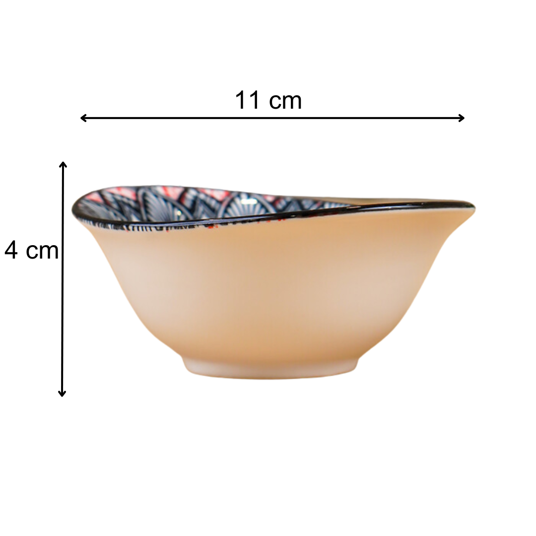 Black & Red Floral Long Ceramic Bowls Set of 3