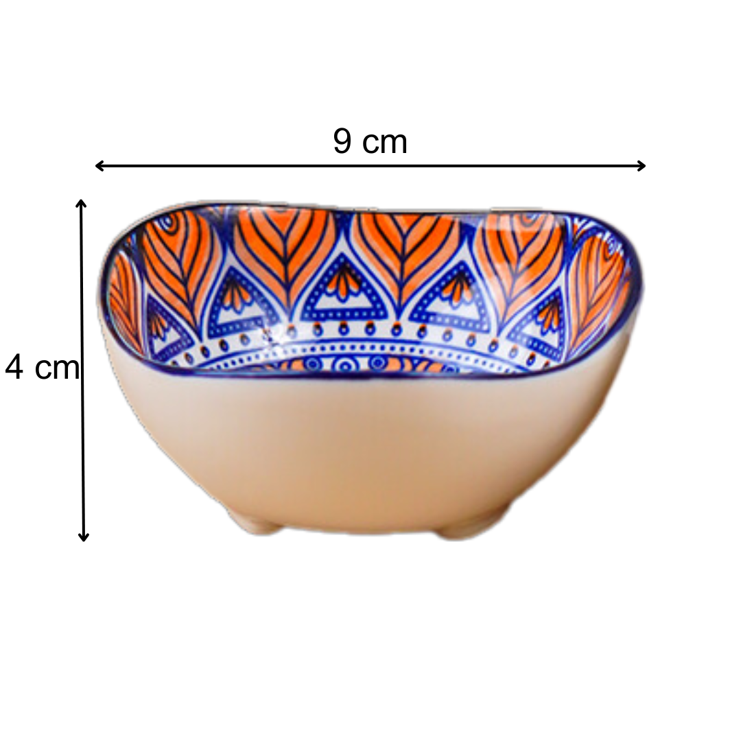 Blue & Orange Blaze Square Ceramic Bowls Set of 3