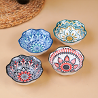 Red & Black Floral Scallop-Edge Ceramic Bowls Set of 3