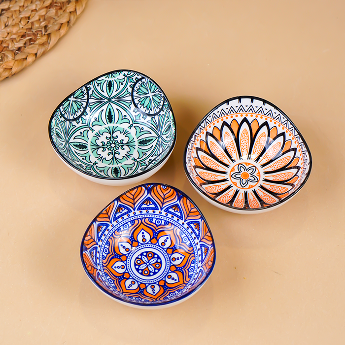 Blue & Orange Blaze Square Ceramic Bowls Set of 3