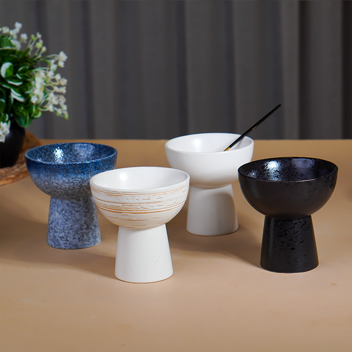 White Minimalist Pedestal Ceramic Bowls Set of 4