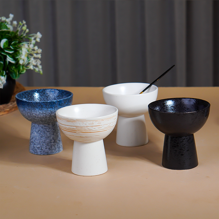 White Ceramic Pedestal Bowls Set of 4