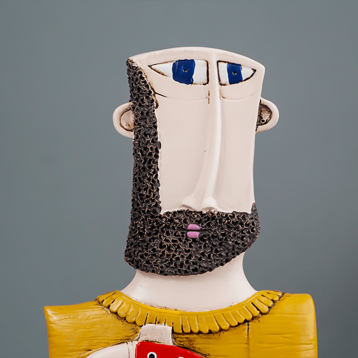 Abstract Bearded Man Sculpture with Red Polka Dot Fish - The Golden Theory