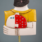 Abstract Bearded Man Sculpture with Red Polka Dot Fish - The Golden Theory